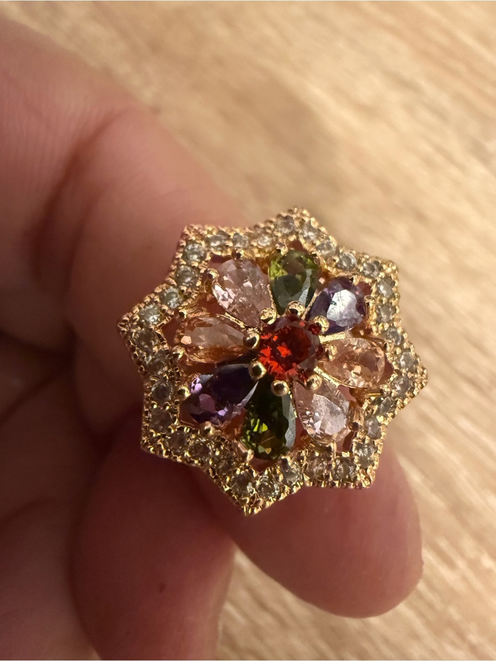 Multicolor Gemstone Flower Cocktail Ring in Gold